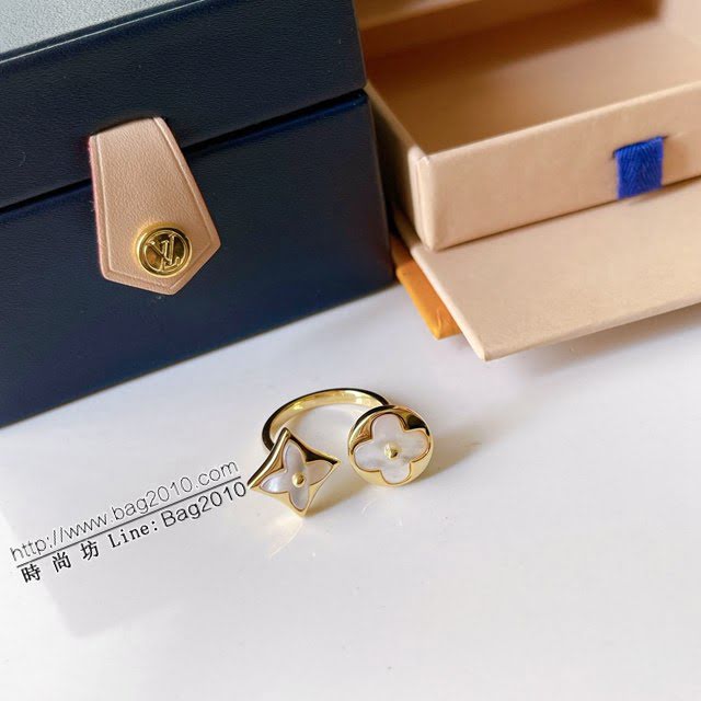 Louis Vuitton純銀飾品 路易威登雙花白貝戒指 LV女士金色開口戒指  zglv2202